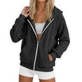 thumbnail image 1 of Fiaer,Zip up Hoodies for Women,Womens Long Sleeve Oversized Drawstring Casual Trendy Solid Loose Fit Pocket Hooded Sweatshirts Black L, 1 of 4