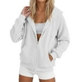 thumbnail image 1 of Fiaer,Zip up Hoodies for Women,Womens Long Sleeve Oversized Drawstring Casual Trendy Solid Loose Fit Pocket Hooded Sweatshirts White XL, 1 of 4