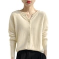 thumbnail image 1 of Fiaer women button down sweaters plus size long sleeve v neck trendy cozy fall winter loose fit tops Beige M, 1 of 4