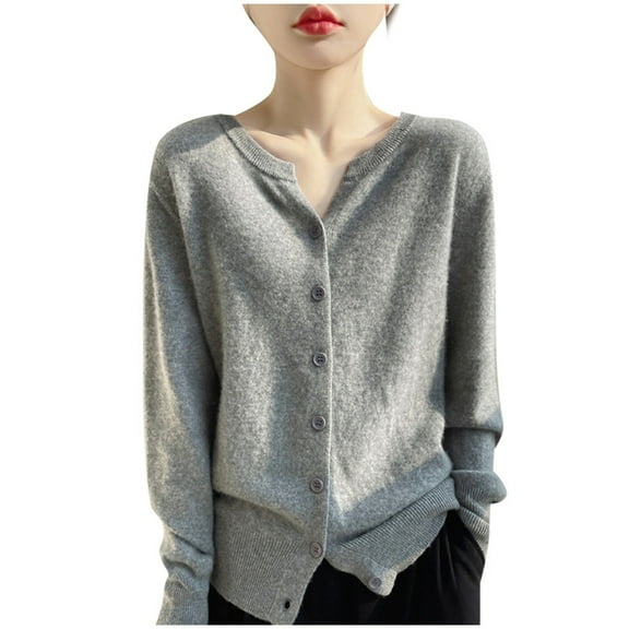 Fiaer women button down sweaters plus size long sleeve v neck trendy cozy fall winter loose fit tops Grey XL