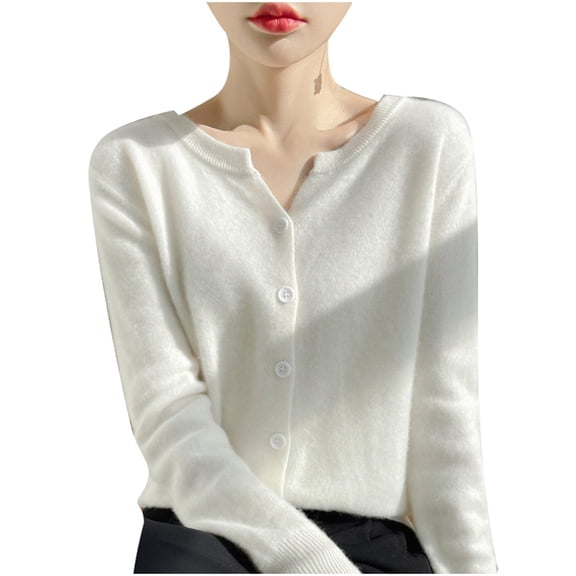 Fiaer women button down sweaters plus size long sleeve v neck trendy cozy fall winter loose fit tops White XXL