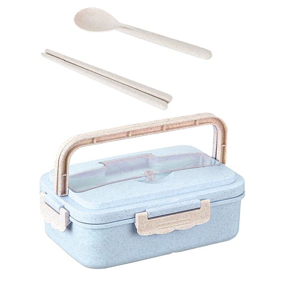 Fiambrera reutilizable de plástico con 3 compartimentos y compartimentos divididos para almacenar alimentos.