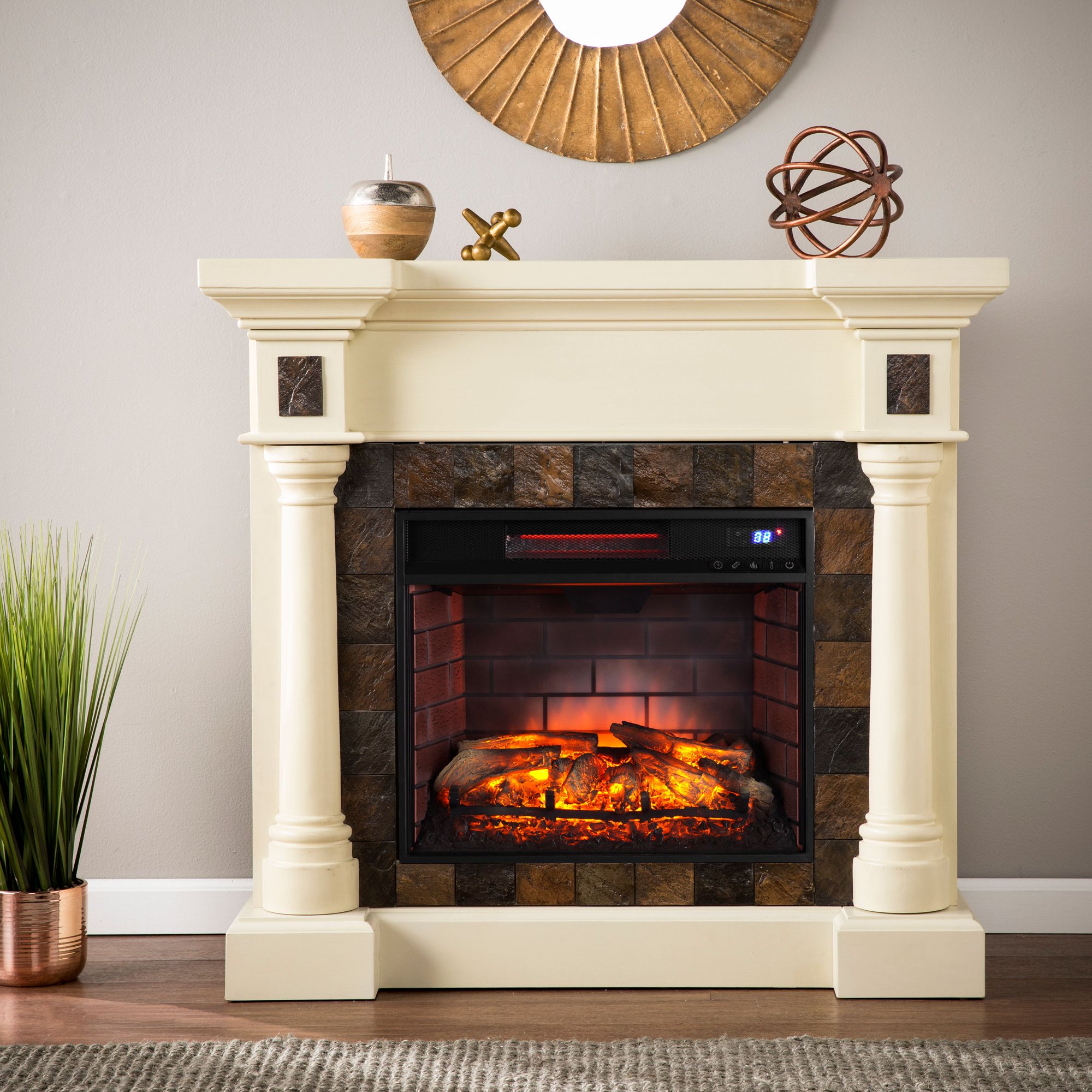 Fiammetta Faux Slate Convertible Infrared Fireplace, Ivory - Walmart.com