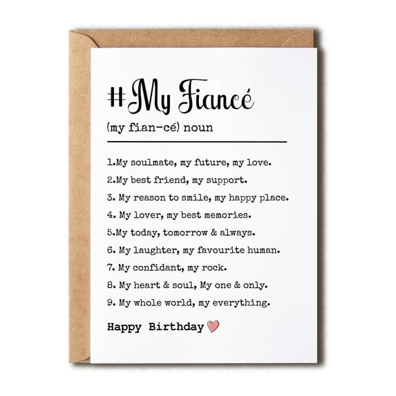 My Fiancé Birthday Card – Heartfelt Definition of Love – Perfect for Celebrating Your Soulmate on Their Special Day – Unique Greeting Card with Envelope Included