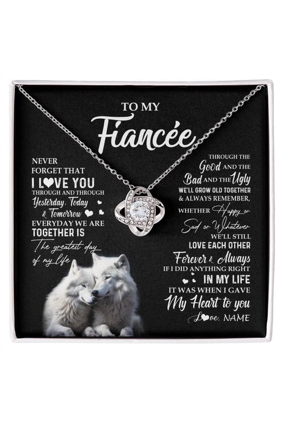 Fiancee Wolf Never Forget Necklace, White Love Knot Necklace