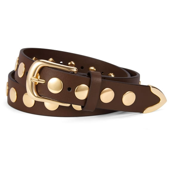 Fianmy Fashion Leather Belt for Women, Studded Ladies Belts Punk Belt for Jeans Dress