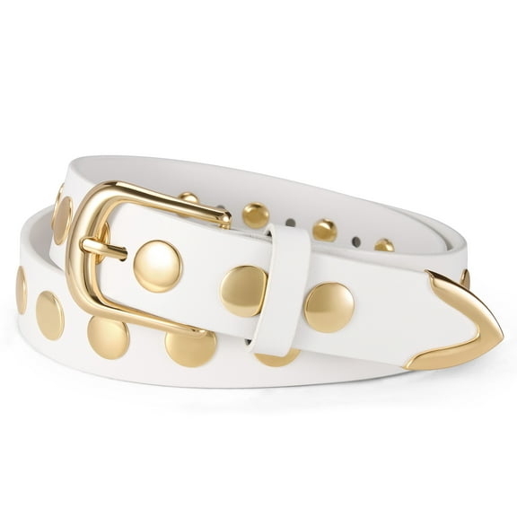 Fianmy Fashion Leather Belt for Women, Studded Ladies Belts Punk Belt for Jeans Dress