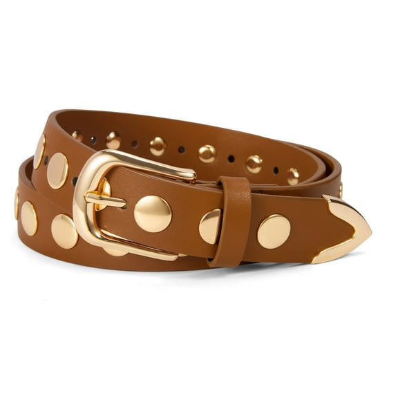 Fianmy Fashion Leather Belt for Women, Studded Ladies Belts Punk Belt for Jeans Dress