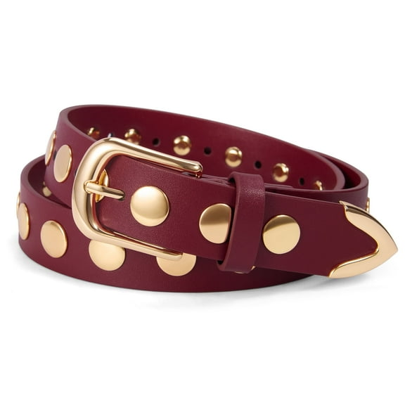 Fianmy Fashion Leather Belt for Women, Studded Ladies Belts Punk Belt for Jeans Dress