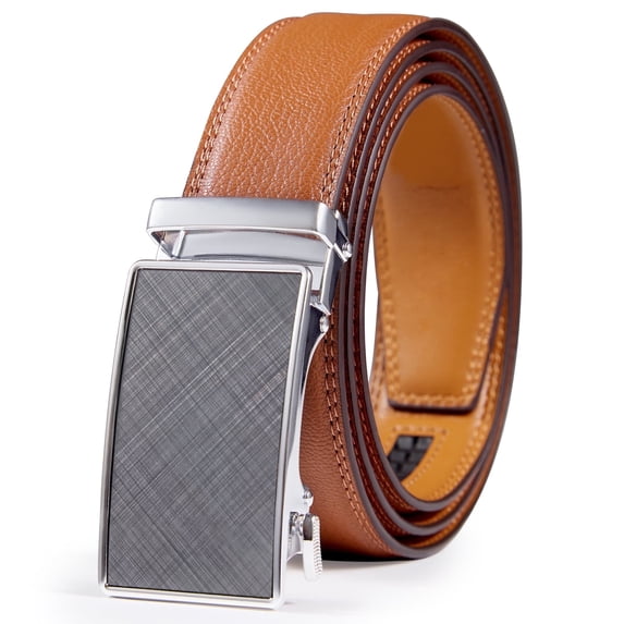 Fianmy Men’s Leather Belt, Slide Ratchet Belt for Dress Casual with Adjustable Buckle, Trim to Fit