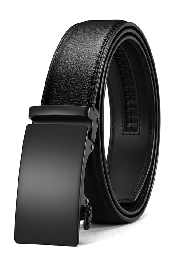 Men’s Leather Belt, Slide Ratchet Belt for Dress Casual with Adjustable Buckle, Trim to Fit
