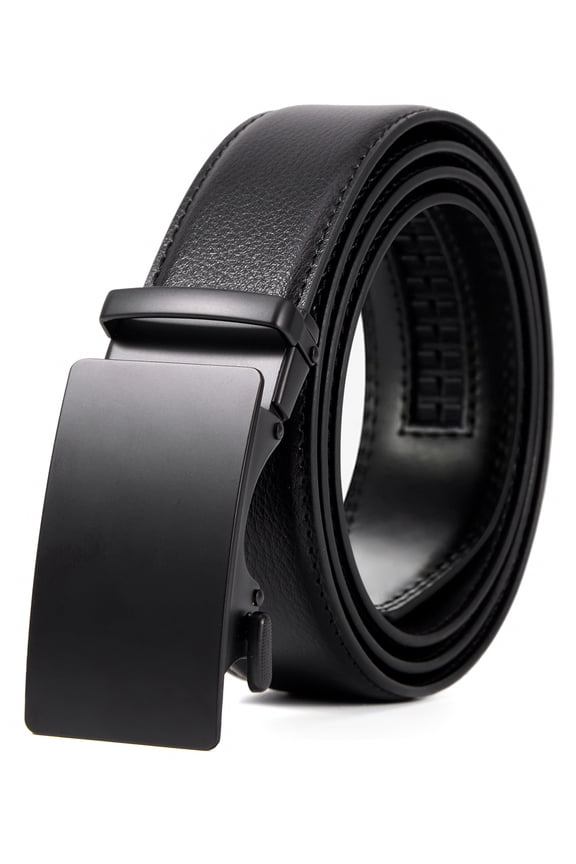 Men’s Leather Belt, Slide Ratchet Belt for Dress Casual with Adjustable Buckle, Trim to Fit
