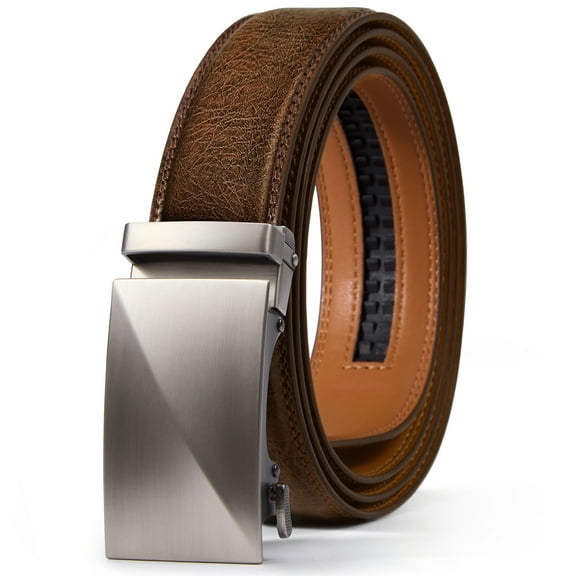 Fianmy Men’s Leather Belt, Slide Ratchet Belt for Dress Casual with Adjustable Buckle, Trim to Fit
