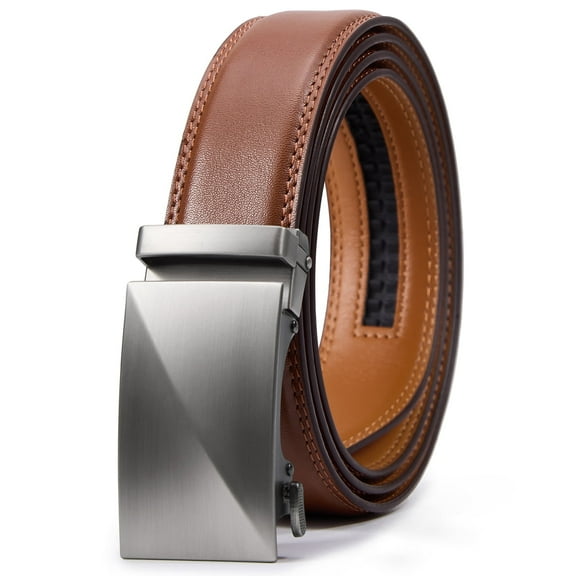 Fianmy Men’s Leather Belt, Slide Ratchet Belt for Dress Casual with Adjustable Buckle, Trim to Fit