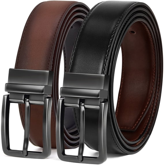 Fianmy Men's Reversible Belt 1 Piece, 1 3/8" Leather Dress Casual Belt for Men, Trim to Fit for Elegant Style