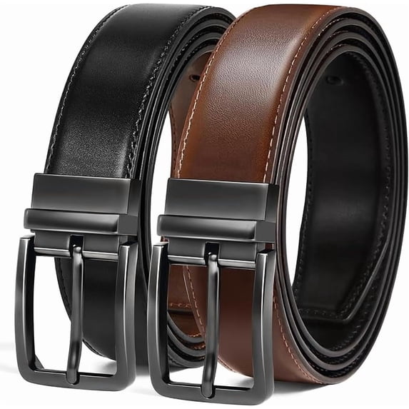 Fianmy Men's Reversible Belt 1 Piece, 1 3/8" Leather Dress Casual Belt for Men, Trim to Fit for Elegant Style