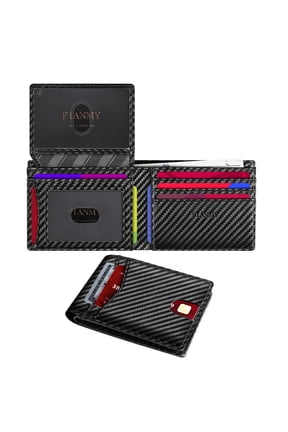Wallet for Men, Slim Leather Rfid Blocking Mens Wallet with 2 ID Windows, Bifold Minimalist Credit Card Holder for 15 Cards