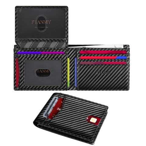 Wallet for Men, Slim Leather Rfid Blocking Mens Wallet with 2 ID Windows, Bifold Minimalist Credit Card Holder for 15 Cards