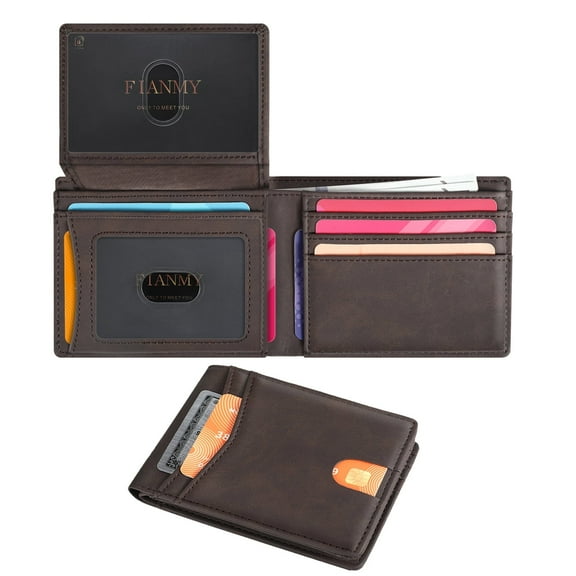 Fianmy Wallet for Men, Slim Leather Rfid Blocking Mens Wallet, Minimalist Credit Card Holder with 2 ID Window