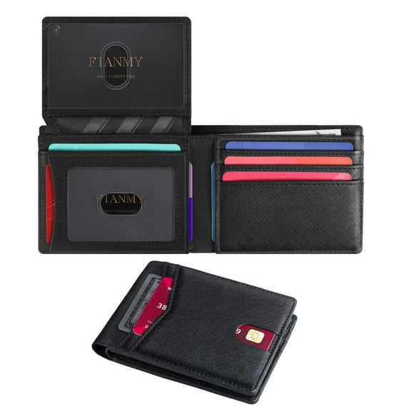 Fianmy Wallet for Men, Slim Leather Rfid Blocking Mens Wallet, Minimalist Credit Card Holder with 2 ID Window