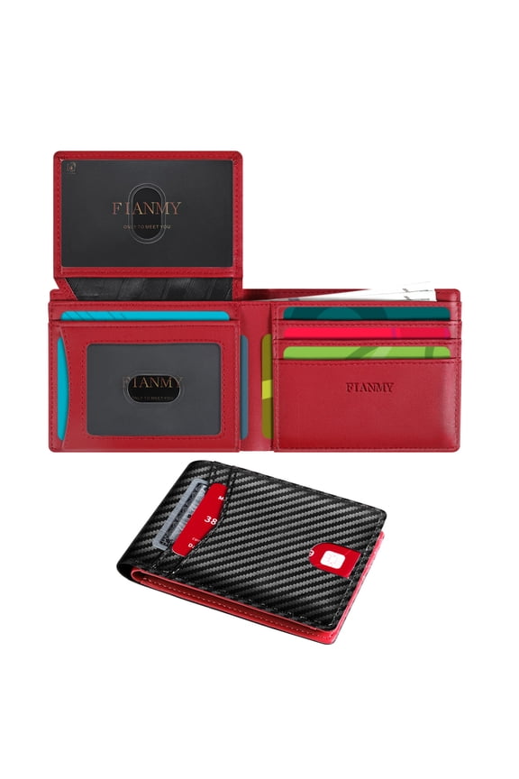 Wallet for Men, Slim Leather Rfid Blocking Mens Wallet with 2 ID Windows, Bifold Minimalist Credit Card Holder for 15 Cards