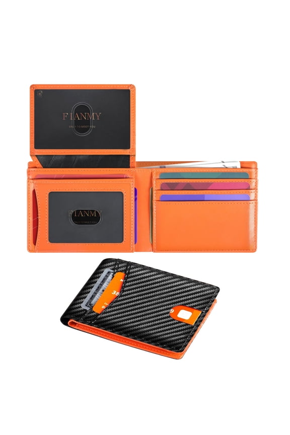 Wallet for Men, Slim Leather Rfid Blocking Mens Wallet, Minimalist Credit Card Holder with 2 ID Window