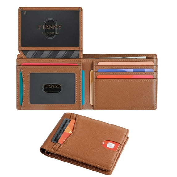 Fianmy Wallet for Men, Slim Leather Rfid Blocking Mens Wallet, Minimalist Credit Card Holder with 2 ID Window