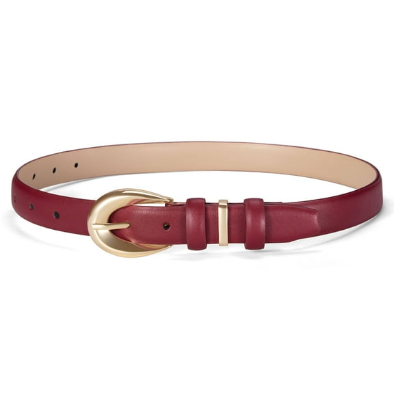 Fianmy Women Skinny Leather Belt with Gold Buckle, Ladies Faux Leather Belts for Jeans Pants Dress