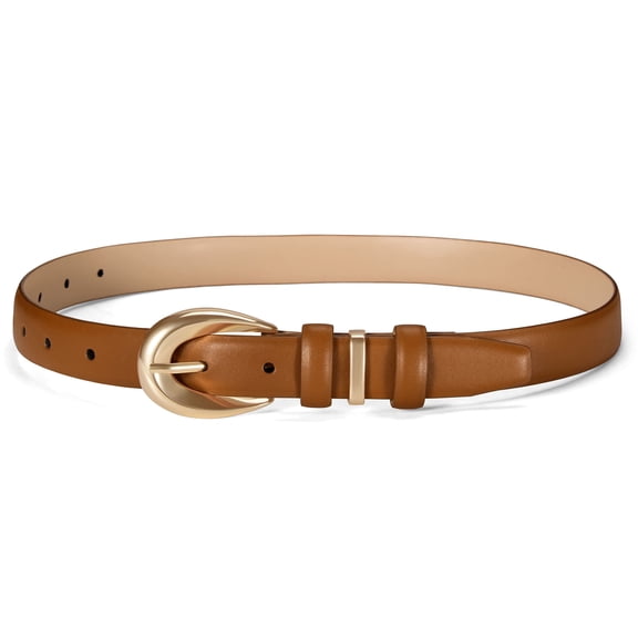 Fianmy Women Skinny Leather Belt with Gold Buckle, Ladies Faux Leather Belts for Jeans Pants Dress