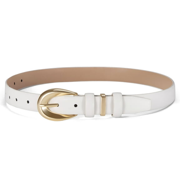 Fianmy Women Skinny Leather Belt with Gold Buckle, Ladies Faux Leather Belts for Jeans Pants Dress