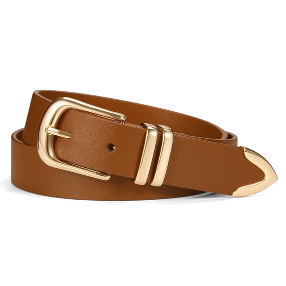 Fianmy Women Leather Belt with Gold Buckle, Fashion Ladies Leather Waist Belts for Pants Jeans Dress