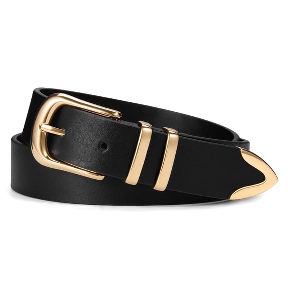 Fianmy Women Leather Belt with Gold Buckle, Fashion Ladies Leather Waist Belts for Pants Jeans Dress