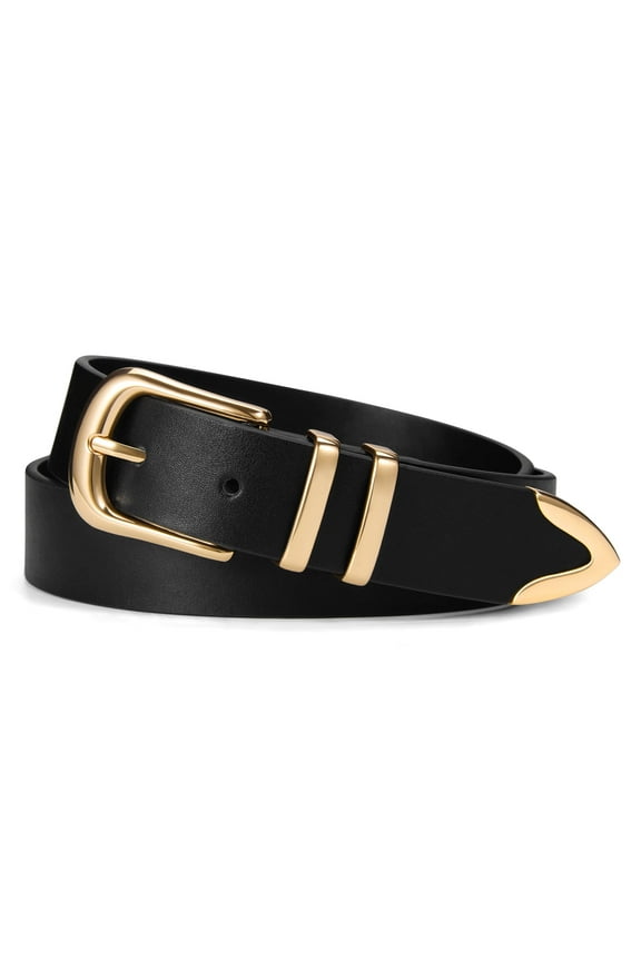 Women's Leather Belt for Pants Jeans Dress, Fashion Ladies Leather Waist Belts with Gold Buckle