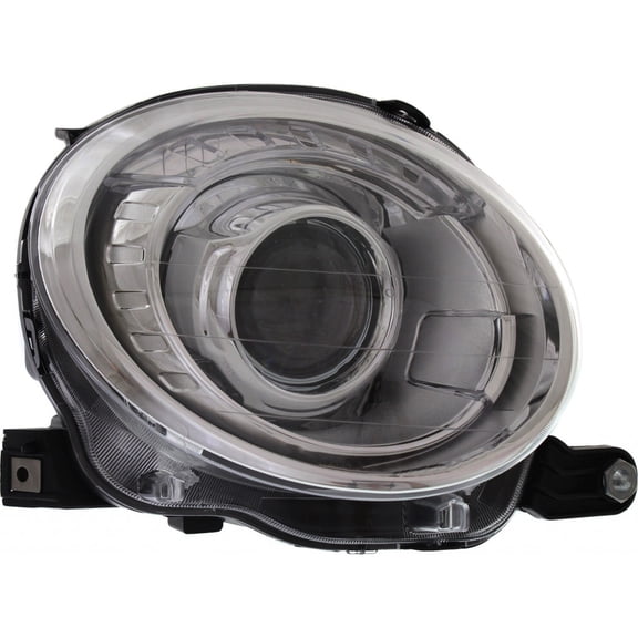 For Fiat 500 2012 13 14 15 16 17 2018 Headlight Passenger Side CAPA Clear Lens | Projector | Hatchback | w/ Bulbs | Chrome Bezel | Replacement For FI2503100, FI2503100C | 5182428AE