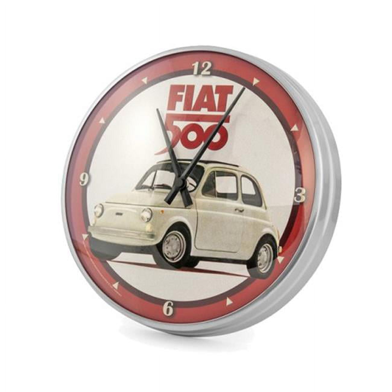 Fiat 500 FILT07 Round Wall Clock with Metal Frame, White 12.6 in