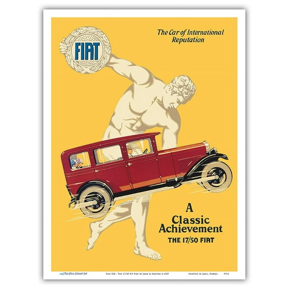 Fiat 520 - A Classic Achievement - The 17-50 HP Fiat - Vintage Automobile Poster by Jack Le Breton c.1927 - Master Art Print (Unframed) 9in x 12in