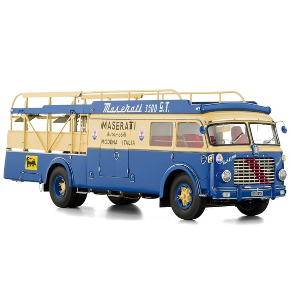 Fiat 642 RN2 Bartoletti Car Transporter "Maserati Racing" Blue and Cream 1/18 Diecast Model Car by CMC