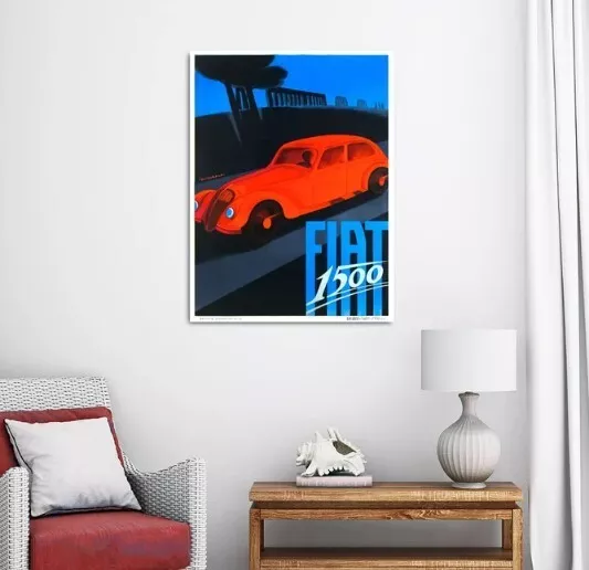 Fiat Racing Car Poster, Vintage Italian Fiat Car Race Print NO FRAMED ...