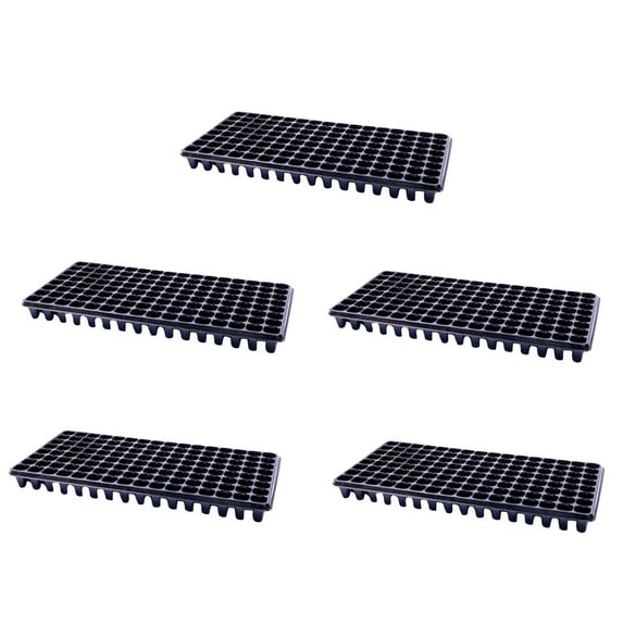 Fiaya Women 128 Cell Nursery Plug Tray, 5 Pcs Plastic Seedling Starting Tray, Reusable Plant Germination Planter for Planting Mung Wheatgrass Gardening (Black)