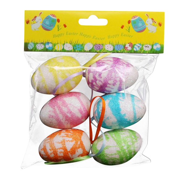 Fiaya Women 6 Pcs Easter Egg Hanging Ornaments, 2.36 inch Foam Colored Eggs Decor with Lanyard, Spring Themed Easter Egg Pendant for Kids School Home Office Decor (B)