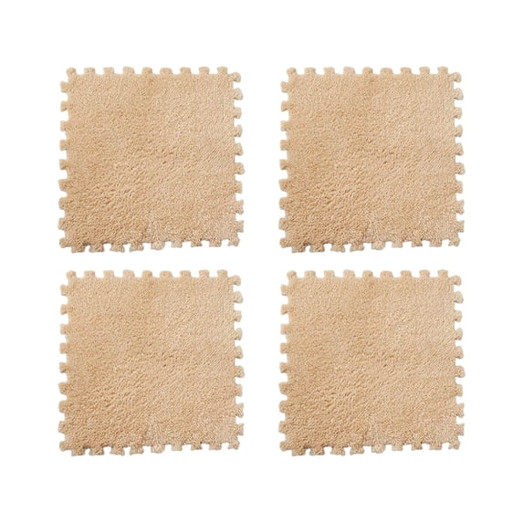Fiaya Women 8 Pcs Plush Splicing Carpet, Foam Square Interlocking Floor Mat, Fluffy Washable Climbing Area Rugs, Protective Floor Tiles Mat for Indoor Play Crawling, 11.81 x 11.81 inch (Khaki)