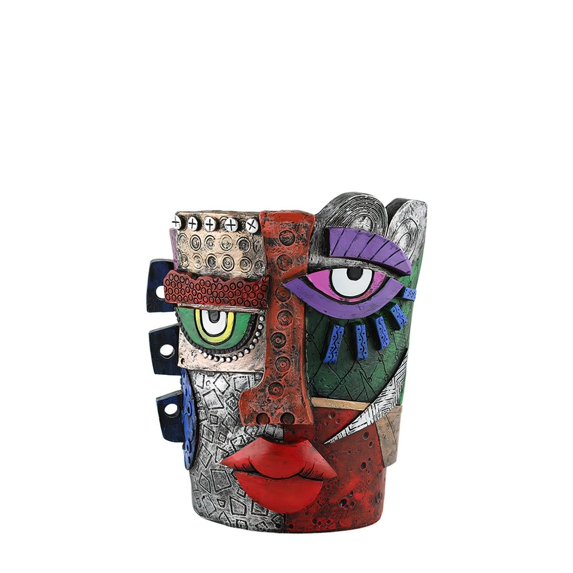 Fiaya Women Abstract Face Flower Pot Ornaments, 1Pc Fun Unique Colorful Head Planters, Resin Art Flower Pot Container for Indoor Outdoor Gardening Potted Plants, 6.14×7.28inch (C)