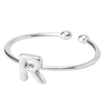 Fiaya Women Adjustable Initial Rings, 1pc Simple Style Literary Temperament Letter Ring, Daily Jewelry for Women Holiday Party Gift (R)