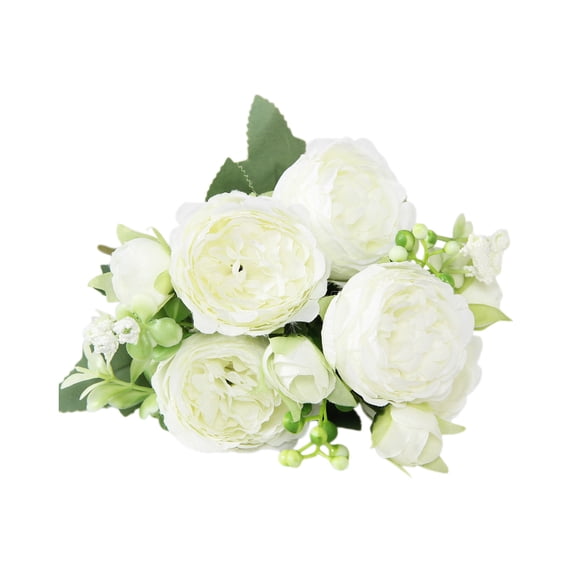 Fiaya Women Artificial Silk Flowers Ornaments, 1pc Simulation Peony Bouquet, 12.6×9inch Reusable Fake Flowers for Valentine's Day Home Living Room Wedding Decoration (E)