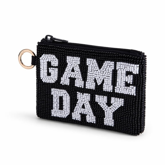 Fiaya Women Beaded Handbag, Decorative Zipper Clutch with Keychain, Compact Evening Purse for Essentials, Trendy and Stylish, Black
