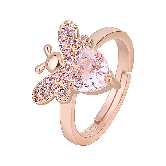 Fiaya Women Bee Faux Diamond Jewelry Set, Only 1pc Cute Bee Zircon Ring, Jewelry Accessories for Women Anniversary Gift (Rose Gold)