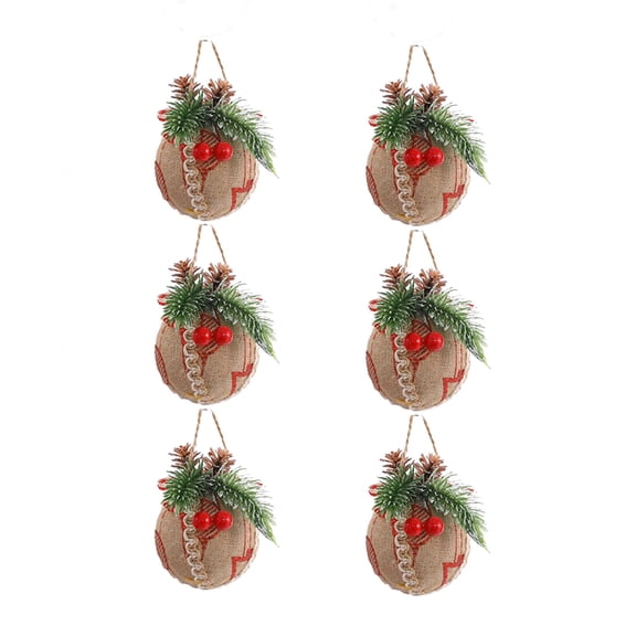 Fiaya Women Christmas Balls Ornaments, 6 pcs 3.15 Inch Foam Ball with Pine Cones Pine Needles Decorations, Shatterproof Hanging Balls for Xmas Tree Holiday Party Home Decoration (C)