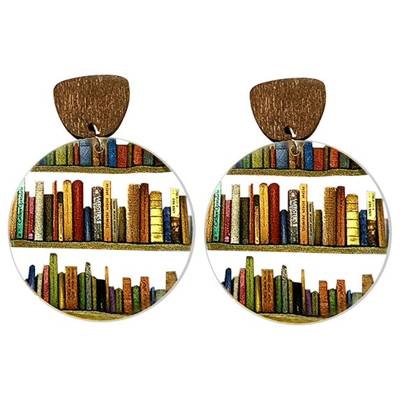 Fiaya Women Classic Books Shelves Drop Dangle Earrings, Bookcase Studs for Women, Creative Librarian Teacher Graduation Jewelry (B)