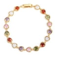 thumbnail image 1 of Fiaya Women Colored Cubic Zirconia Tennis Bracelet, 1Pc Artificial Gold Plated Heart Link Bracelet, Sparkly Rhinestone Rainbow Bracelet for Women Birthday Anniversary Mother's Day, 1 of 5