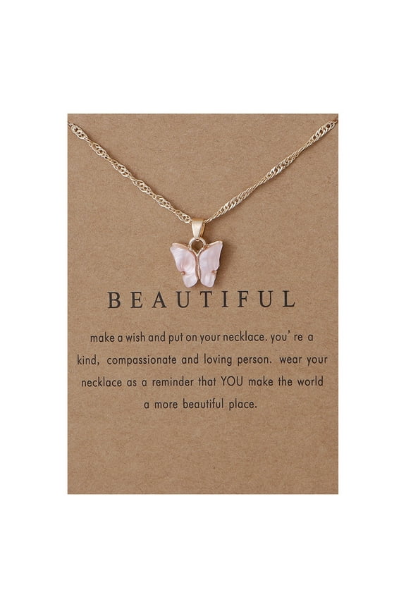 Colorful Acrylic Butterfly Pendant Necklace Bohemian Adjustable Retro Card Clavicle Chain Insect Animal Necklace for Women Friend Friendship Party Jewelry Gift (E)